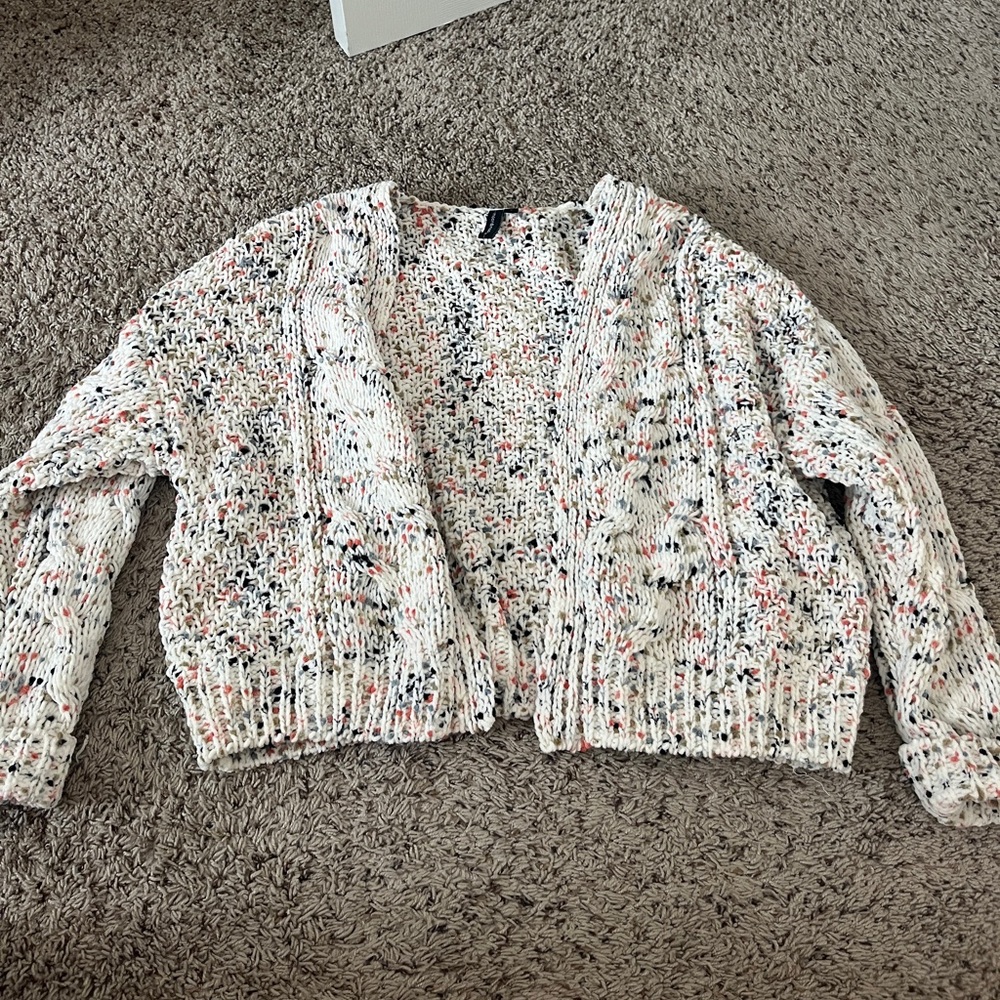 Moon & Madison white with multi colored speckles cardigan